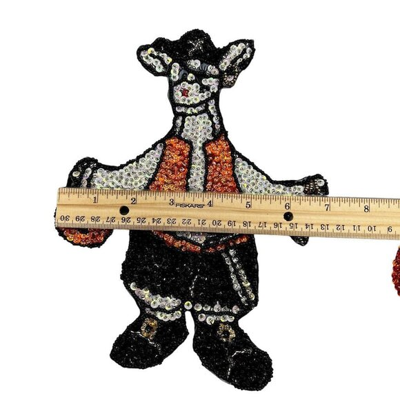 2 Vtg Halloween Cows in Costume Magnets EUC Sequins Beads Pirate Handcrafted - Picture 7 of 12